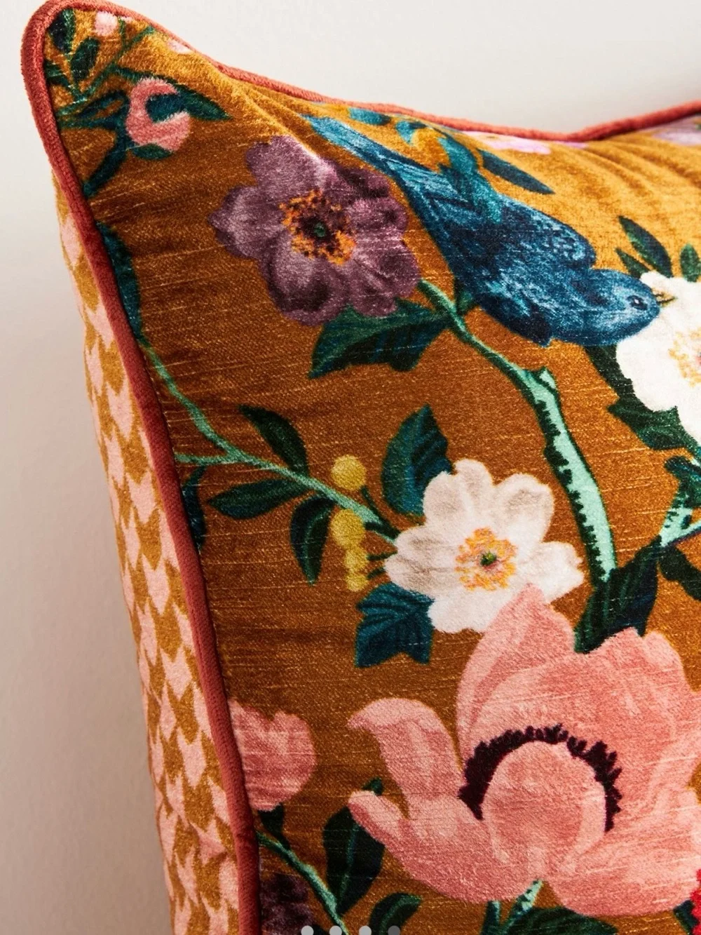 Anthropologie Alva Floral Cotton Velvet Pillow